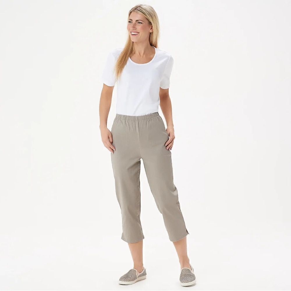 Denim & Co. Grey/KhakiOriginal Waist Stretch Crop Pants w/ Pockets - Size XS